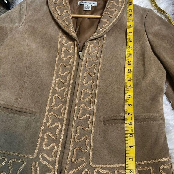 Bamboo Traders Suede Leather Jacket Embroidered Trim Western‎ Style Medium - Picture 3 of 8